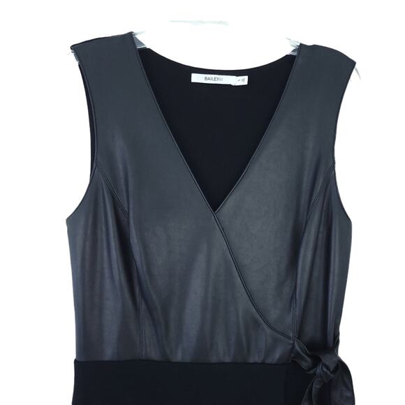 Bailey 44 Black Dress Small Faux Leather, Fit and Flare, Sleeveless, Front Tie - Picture 3 of 6